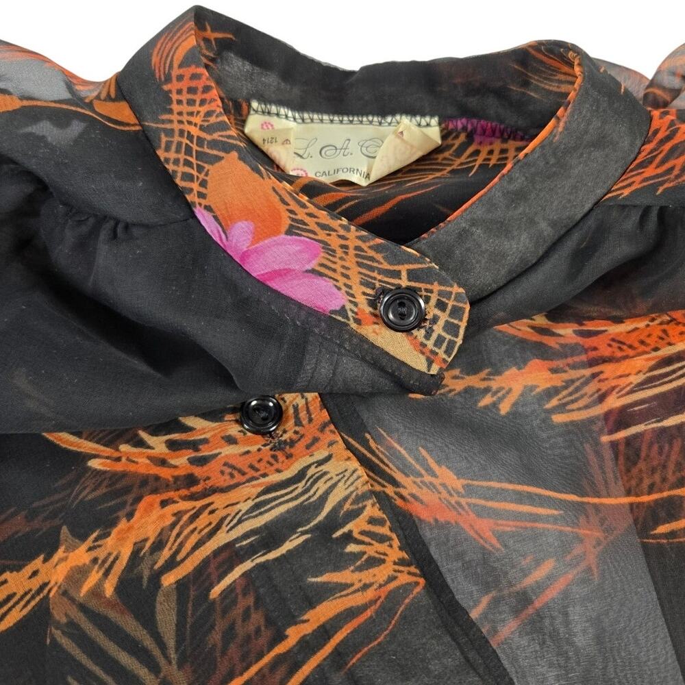 1980s LA Chic California Sheer Chiffon Retro Floral Blouse Lightweight Button Up - Picture 6 of 8